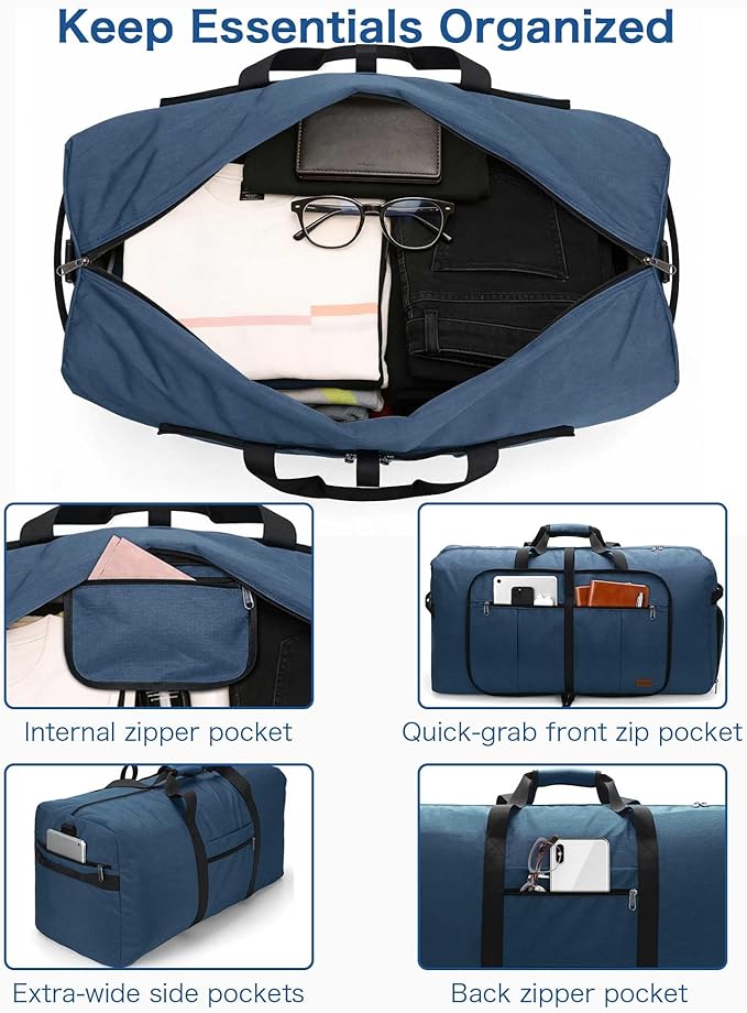 120L Foldable Waterproof Travel Duffel Bag for Men and Women with Shoe Compartment (Dark Blue, EXTRA LARGE, 120L)