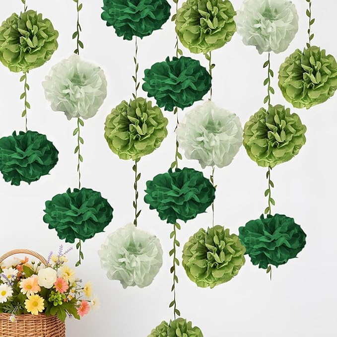 Green Flower Garland for Backdrop - 2 Pcs Hanging Artificial Paper Floral Garlands for Wedding Arch Party Decor, 8.2 Ft Fake Vines with Flowers for Bedroom Wall Window Home Decoration