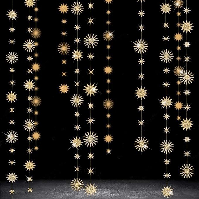 pinkblume Gold Star Party Decorations Kit Sparking Twinkle Star Garland Glitter Paper Streamer Banner for Birthday Wedding Bridal Baby Shower Nursery Kids Room Holiday Showcase Decorations Supplies