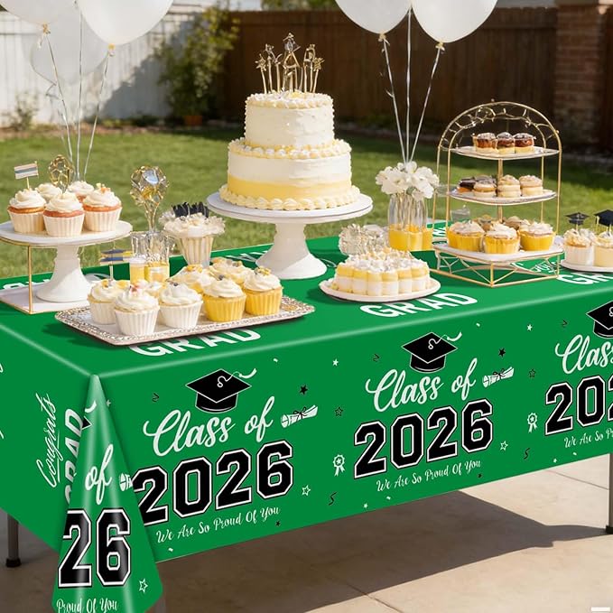 Oigco 2026 Graduation Decorations, 2 Pack Green Graduation Tablecloths Class of 2026, Congrats Grad Plastic Tablecloths for Graduation Party Decorations, 54 x 108 Inch