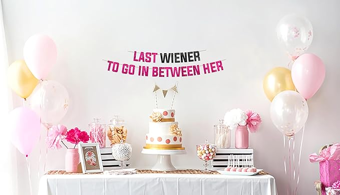 Pre-Strung Funny Bachelorette Pink & Black Glitter Banner - Funny Bachelorette Party Decorations for Her - Party Supplies, Favors and Gifts
