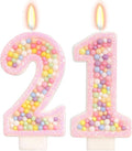 Birthday Candles - Number 21 Candle, Colorful Macaron Candles, 21 Birthday Decorations for Girls, Cake Decorations, Sweet Theme Party Supplies (Pink)