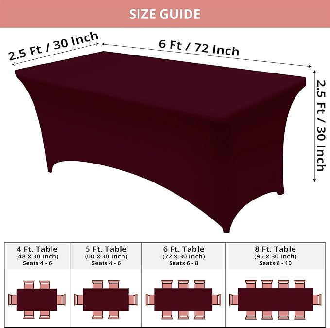 Utopia Kitchen Spandex Tablecloth 2 Pack [6FT, Burgundy] Tight, Fitted, Washable and Wrinkle Resistant Stretch Table Cloth Rectangle Cover for Trade Show, Weddings & Parties [72Lx30Wx30H Inch]