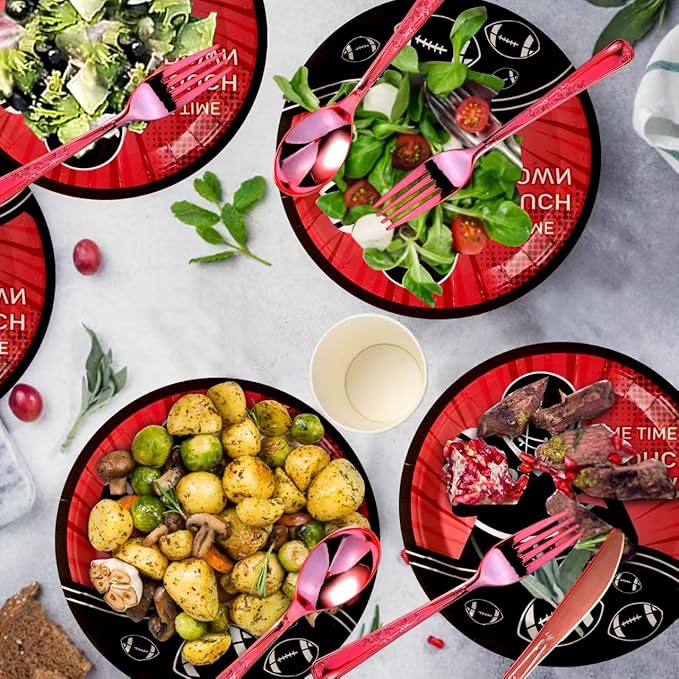 175 Piece Rugby Themed Disposable Plate and Napkin Set, Rugby Party Supplies Tableware Set, Sports Birthday Decorations, Children's Party Supplies (25 Guests)