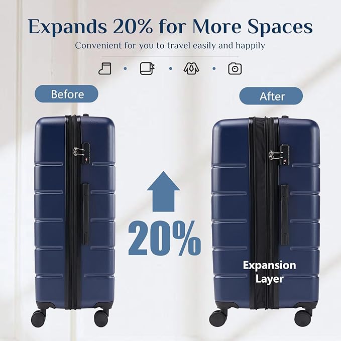 OLIXIS 29 Inch Luggage, Hardside Checked Suitcase with Spinner Wheels, Lightweight ABS Hard Shell Travel Luggage, TSA Approved Lock, Expandable Large Suitcase for Business & Travel–Blue