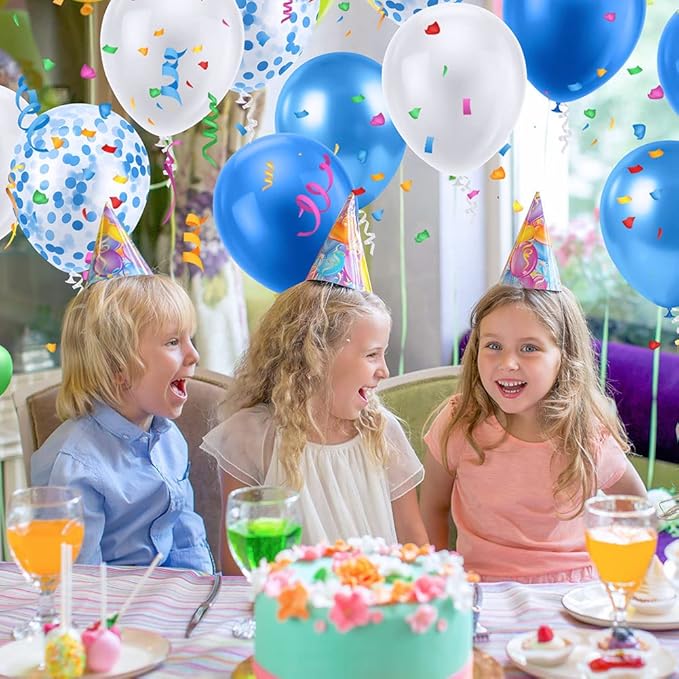 Ainiv 15pcs Blue Thicken Party Balloons with Ribbon & Confetti, Metallic Latex Balloons for Baby Showers, Weddings, Graduations & Birthdays