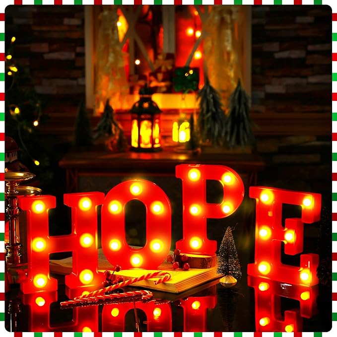 VIHOSE Christmas LED Letter Lights Sign Table Indoor Decoration Christmas Light up Letters Battery Powered Letter for Home Bar Party Bedroom Tabletop Indoor Decoration Gift (Hope)