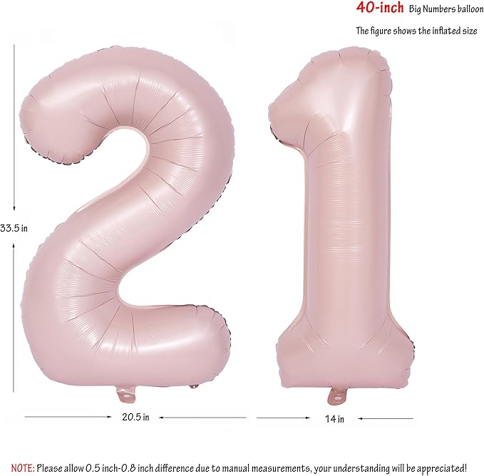 40 In Matte Pink Number Balloons Helium Foil Mylar Balloon Birthday Party banquet Decoration Digital 21