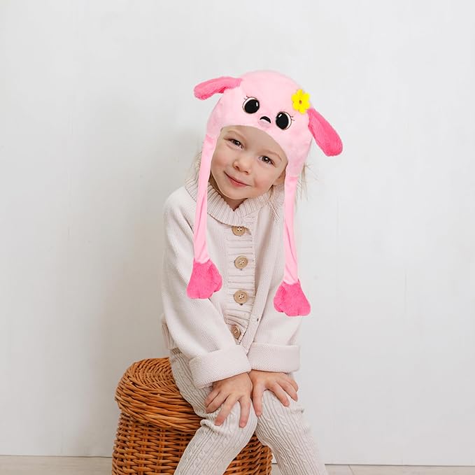 Animal Hat with Ears Moving Jumping Pop Up Beating Hat Plush Holiday Cosplay Dress Up Funny Gift for Kids