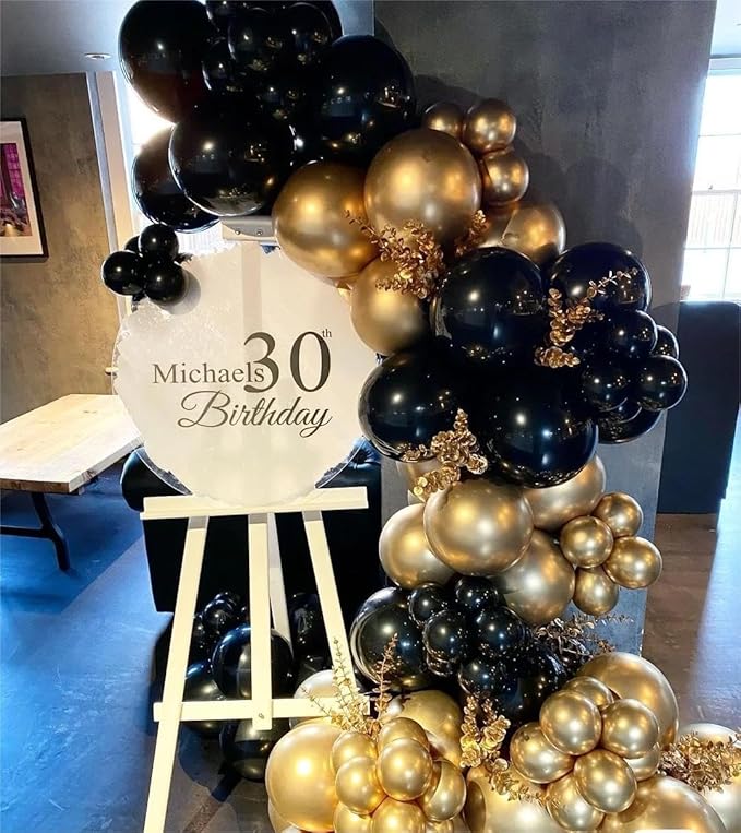 Black Gold Silver Balloons Garland Arch Kit, 141Pcs Latex Balloons Different Sizes 18 12 10 5 Inch for Party Decorations, Wedding Backdrop, Birthday, Baby Shower, Graduation