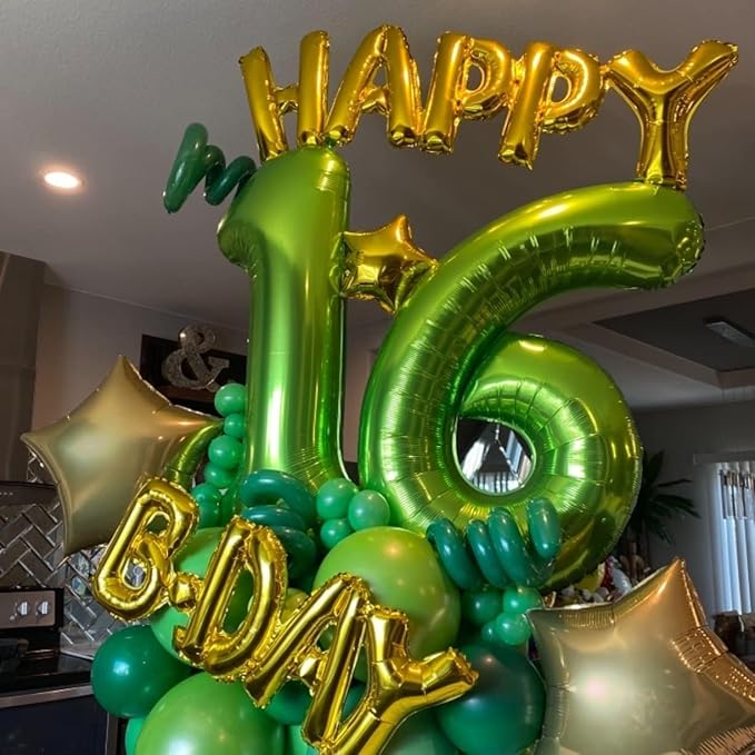 Green Number Balloons, 40inch Large Number 6 Foil Mylar Helium Balloons for Girls Women, Self Inflating Number Balloons 0-9 for Men Boys 6th 16th 60th Birthday Anniversary Party Celebration Decoration