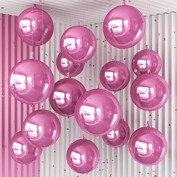 14 Pcs Pink Round Foil Balloons 22/15/10 4D Ball Balloons Light Baby Pink Metallic Balloon Ornament Mylar Balloon Chrome for Birthday Graduation Wedding Anniversary New Year Disco Party Decor
