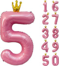 40 inch Pink Number 5 Balloon with Crown, Pink Crown Balloons 0-9 for 5th Birthday Party Anniversary Decorations Supplies