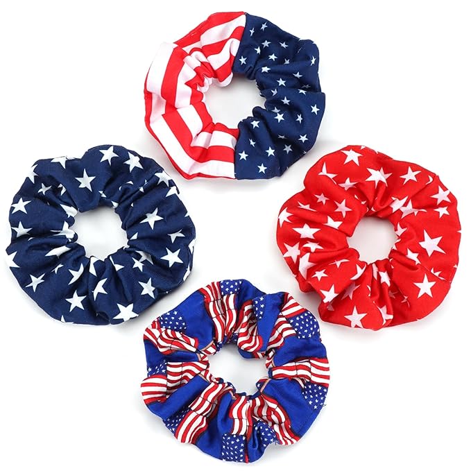 USA American Flag Hair Scrunchies for Women Girls Independence Day Patriotic Red White Blue Hair Ties 4th of July Hair Tie Elastic Festival Ponytail Holder Hair Accessories Gifts ﻿