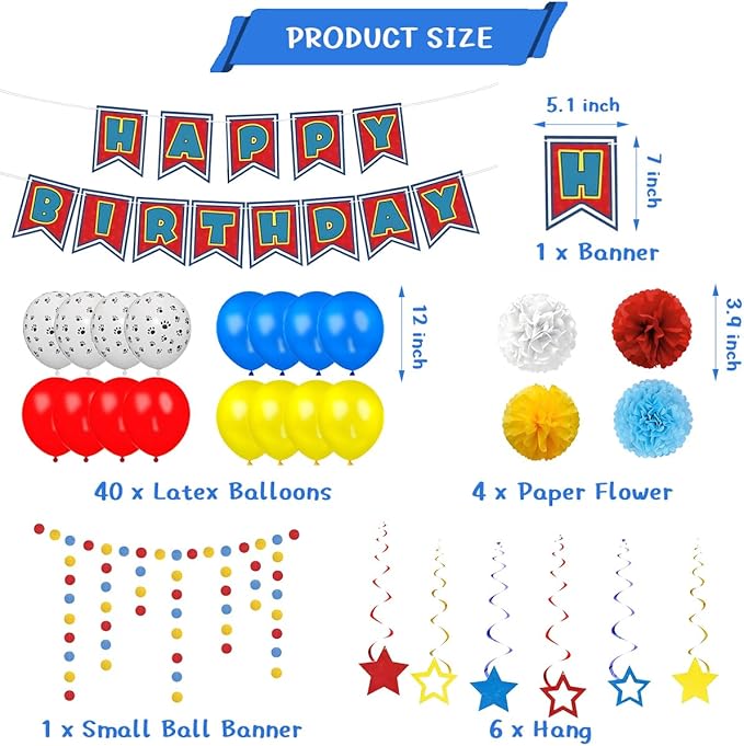 Dog Themed Party Decoration Set Includes Banners, Latex Balloons, Paper Flowers and Swirls for Pet Puppy Themed Birthday Party Supplies