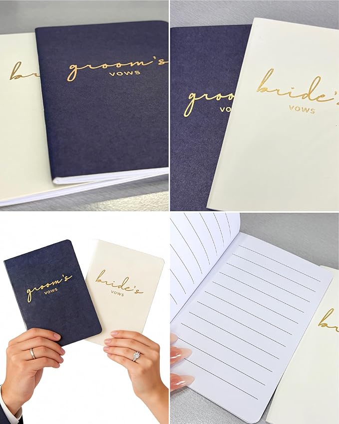 WeddingGiftsWedding Vow Books for Bride and Groom, His and Hers Vow Books for Wedding-Soft Touch Gold Foil Engraving, Engagement | Wedding Essentials