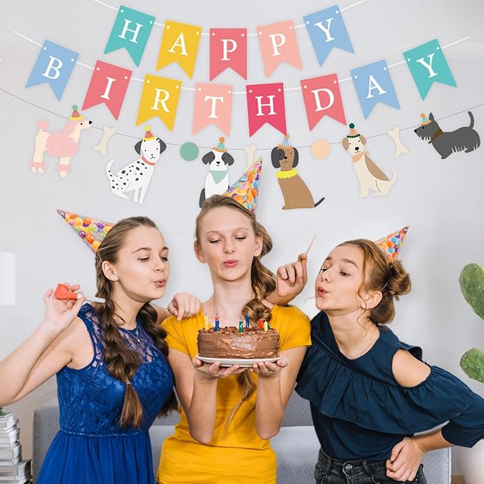 Dog Themed Banner Happy Birthday Banner Backdrop Colorful Decoration Kids Baby Dog Birthday Party Supplies