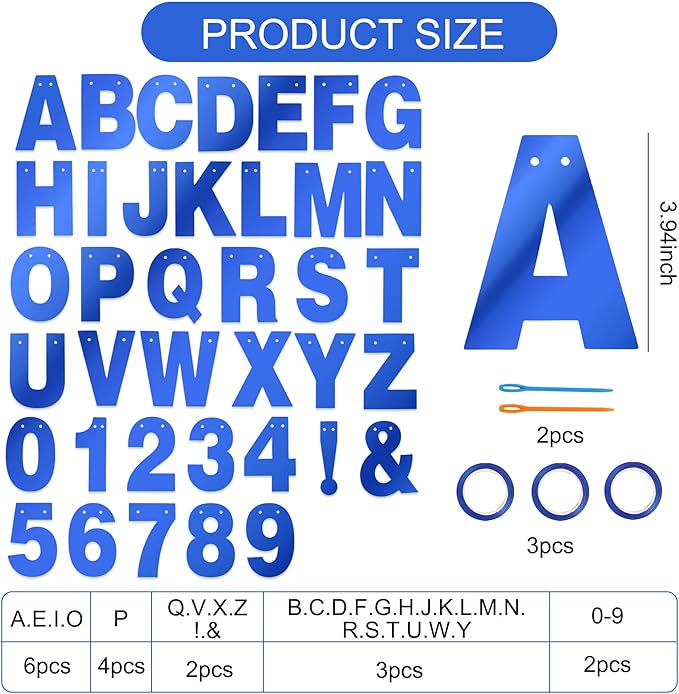 BEISHIDA 116 PCS A-Z DIY Letter Banner Kit Make Your Own Banner Double-sided Blue Including 111 Letters and Numbers 3 Rope and 9 Threading Device,Customized for Birthday Graduation Wedding Decor