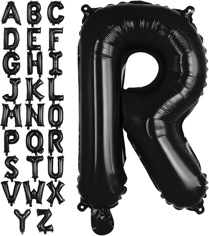 Black Letter R Balloons, 40 Inch Large Foil Letter Balloons, Custom Phrase Balloon for Birthday Party Wedding Anniversary Decoration (Black R)