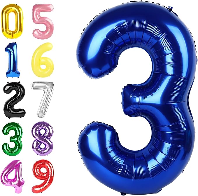 3 Balloon Number, 40 Inch Happy 3rd Birthday Decoration, Navy Blue Number 3 Ballon for 3, 13, 23, 30 Celebration, Boy and Girl Birthday, Wedding, Anniversary Decor