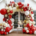 Red White Gold Balloon Garland Double Stuffed Burgundy Red White Sand Pearl Balloon Arch Kit Maroon Wine Balloons for Mother's Day Birthday Bridal Shower Wedding Graduation Party Decorations