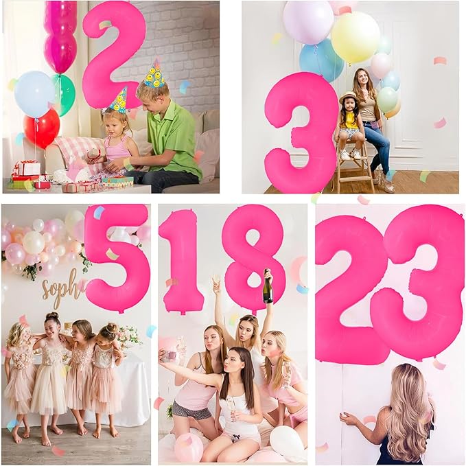 Fluorescent Rose Red Number Balloon 40 inch Giant Foil Helium Balloons Pink Number 4 Balloon for 4th Birthday Party Decorations