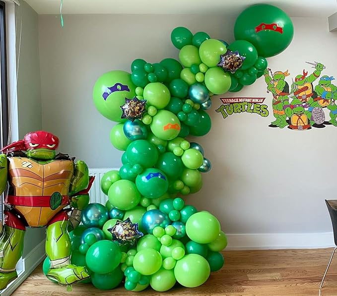 Green Balloons - 80 Pcs, 12 Inch Different Shades Lime Green, Chrome Metallic, Latex Balloons with Confetti for Jungle Safari, Forest Themed Birthday Party Decoration