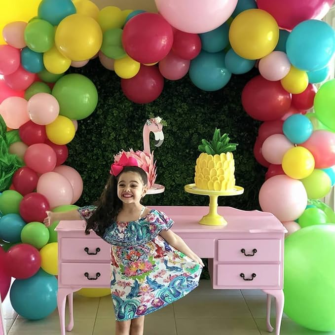 Summer Tropical Balloon Arch Garland Kit, Rainbow Colorful Pink Green Blue Yellow Orange Balloon Garland Kit with Hawaii Balloons for Hawaiian Luau Aloha Birthday Baby Shower Pool Party Decorations