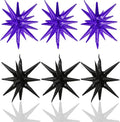 6PCS Purple Black Star Balloons, 22Inch Large Star Shaped Balloon Foil Spike Balloon Cone Balloons for Girls Women Birthday Graduation Halloween Party Decorations