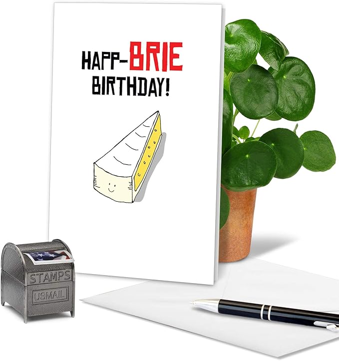 The Best Card Company Funny Birthday Greeting Card w/ 5 x 7 Envelope for Men and Women (1 Card) Birthday Puns-Brie C6119EBDG