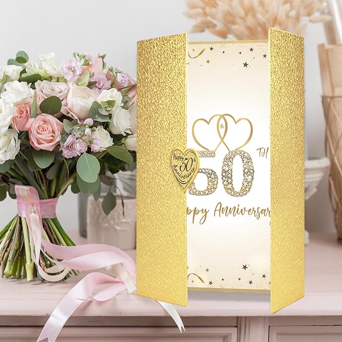Trgowaul Gold 50th Wedding Anniversary Decorations, Happy 50th Anniversary Guest Book Alternative, 50th Anniversary Signature Book, White Gold Gift Card for 50 Years Wedding Anniversary Party Supplies