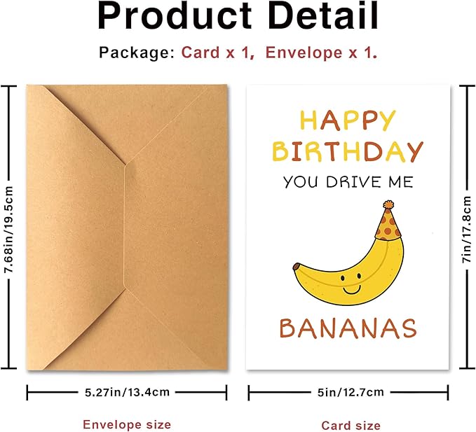 KINGNAME Funny Banana Pun Birthday Card, Cute Fruit Cartoon Card for Him Her, You Drive Me Bananas Love Greeting Card