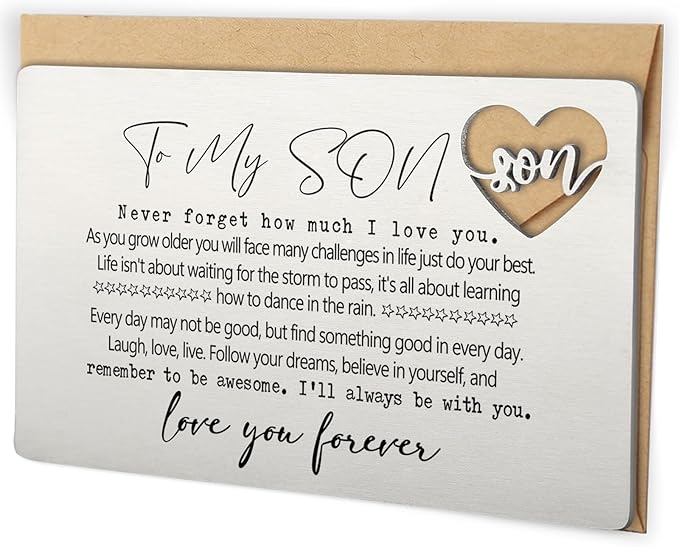 YODOCAMP To My Son Wallet Insert Card from Mom and Dad, Engraved Inspirational Keepsake with Loving Message, Sentimental Gift for Boys or Men, Birthday Graduation Encouragement Card Alternative QBK01