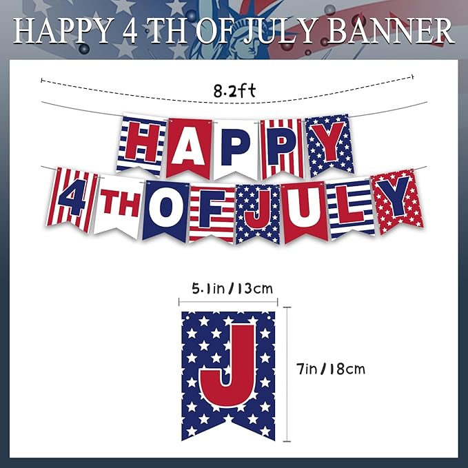 YQUQWN 4th of July Banner - Happy 4th of July Banner for Independence Day Decorations, Patriotic Party Supplies