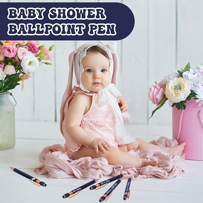 Jspupifip 50 Pcs Baby Shower Pens with Stylus Tip Metal Retractable Ballpoint Pens It's a Boy or Girl Black Ink Pens Bulk for Baby Shower Games Favors Decor Office School Writing Supply(Dark Blue)