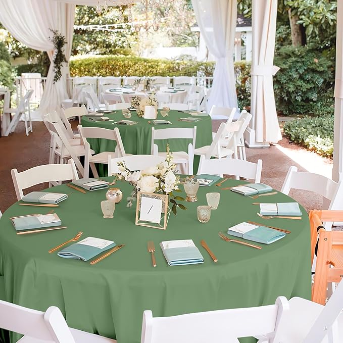 Mulbozy 12 Pack Sage Green Round Tablecloth, 84 Inches Plastic Table Cover, Premium Disposable Round Party Tablecloth for Restaurant Dinners, Wedding, Grad Party, BBQ, Outdoor Camping