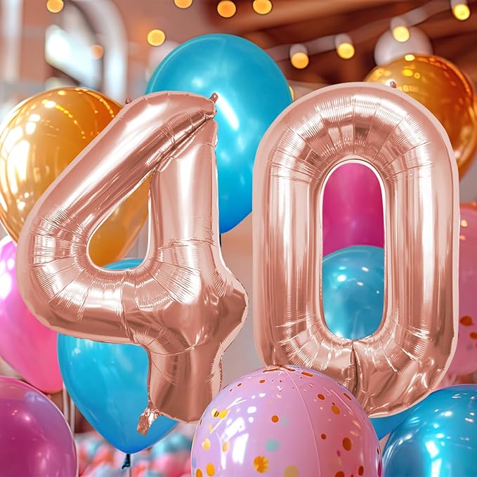40 Inch Number Celebration and Decoration Balloon for Birthday Parties, Graduations, Anniversaries, Weddings, Photo Shoots, Special Events - Helium Foil Mylar (Rose Gold Number 40)