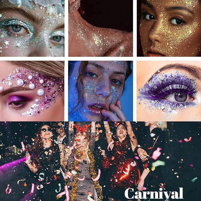 Mysense Gold Body Glitter Stick,Sparkling Face Hair Glitter,Mardi Gras Accessories,Singer Concert Festival Rave Outfit for Women,Mermaid Sequins Chunky Glitter Makeup