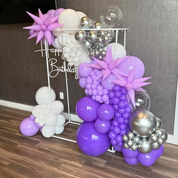 150Pcs Purple Balloons Garland Arch Kit - 5 10 12 18 inch Lavender Pastel Metallic Purple Confetti Balloons Silver White Latex Balloon for Girl Birthday Baby Shower Princess Party Decorations