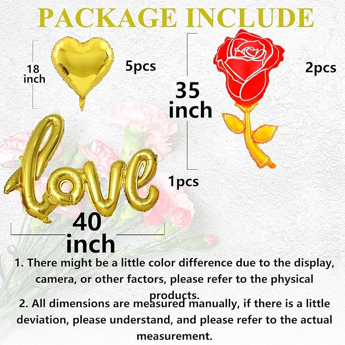 Gold Heart Balloons Gold Love Balloons Gold Rose Balloons Valentine Balloons Valentine Party Balloons for Valentine Day Decoration Anniversary Party Decorations Theme Supplies Balloon Sets-8 PCS