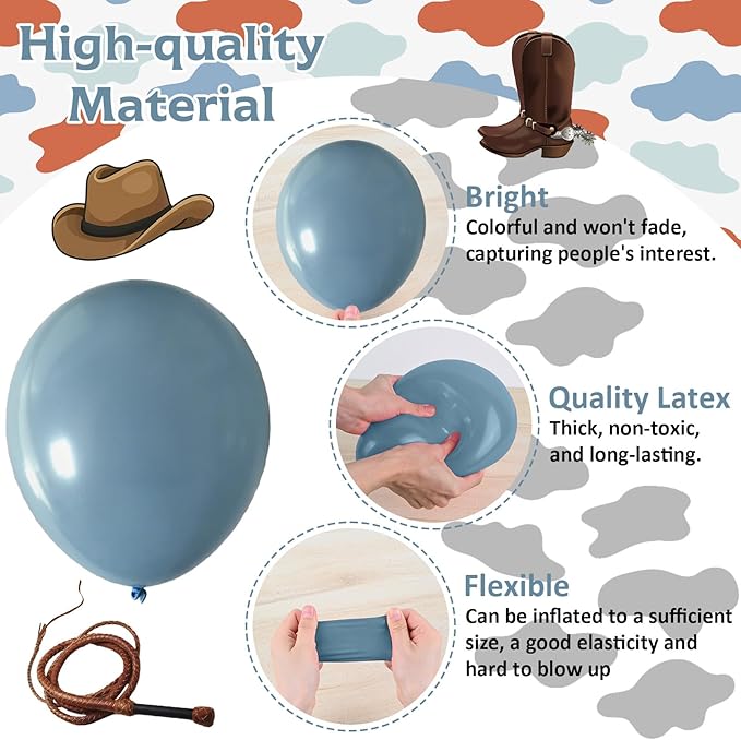 Cow Print Balloons, 12 Inch Dusty Slate Blue Brown Yellow Sand White Latex Party Balloon Western Cowboy Balloons for Boys First Rodeo Baby Shower Farm Country Wild West Birthday Party Decorations