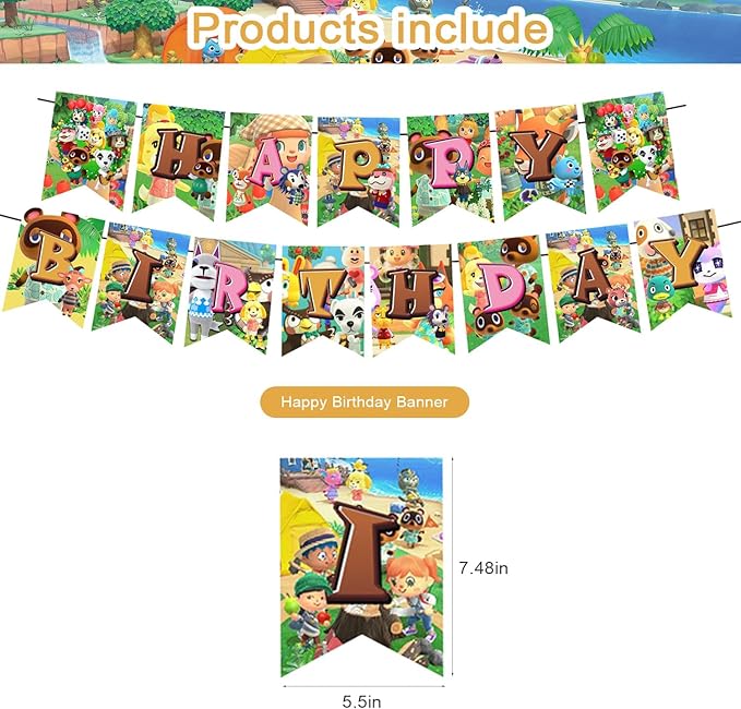 Animal Cross-ing Themed Birthday Party Supplies,Animal Game Balloons Decorations for New Horizons Party Happy Birthday Balloons, Cupcake Toppers, Cake Toppers