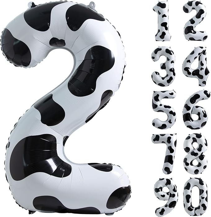 Cow Print Balloon Birthday Decorations Supplies,40 inch Number 2 Balloon | Cowgirl Theme Number Balloons for 2st Birthday Party | Farm Barn Decor for kids