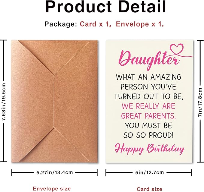 Cute Birthday Card from Mom and Dad to Daughter, Great Parents, Wonderful Daughter, Love Card with Envelope