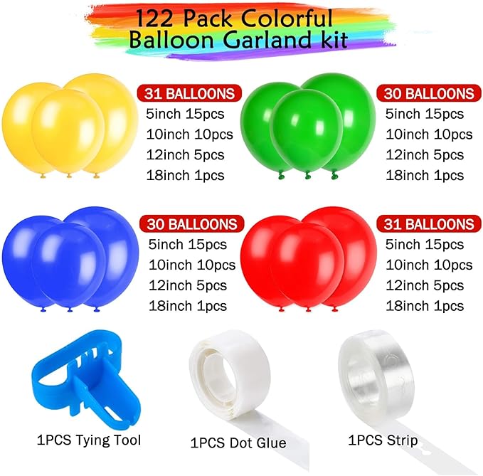 Mario Birthday Party Supplies, 133Pcs Balloons Arch Garland Kit, Assorted Latex Foil Balloons for Mario Birthday Party Decorations