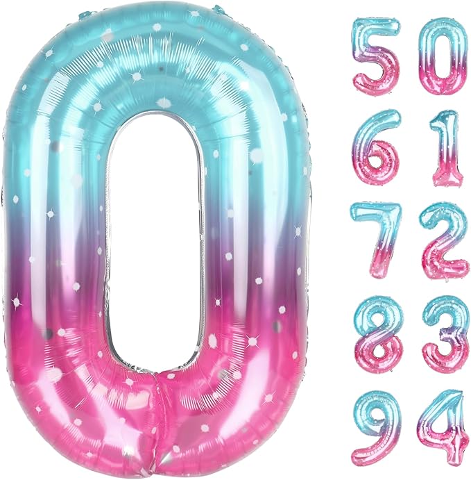 Starry Sky Number Balloon 40 Inch, 0 Number Balloons, 10 20 30 40 50 Numbers Balloon Birthday Decorations, Party Supplies for Women