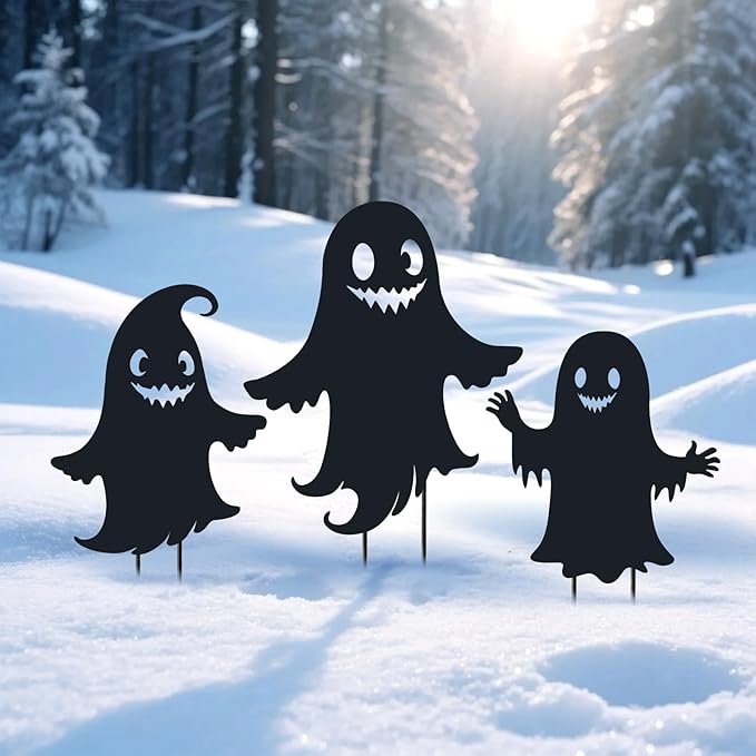 Ghost Metal Halloween Decorations Outdoor Garden Stakes, for Women/Men/Ghost Lovers,Black Silhouette Statues Yard Art, Lawn, Backyard, Patio, Pathway Decor