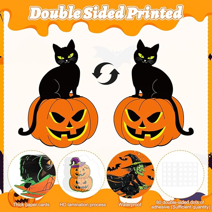 Large Vintage Halloween Decorations Cardboard Cutout Set of 12, Retro Spooky Ghost Cutouts Wall Decor Indoor Outdoor, Vintage Orange Green Black Paper Cut Outs Party Decoration (Large, Halloween)
