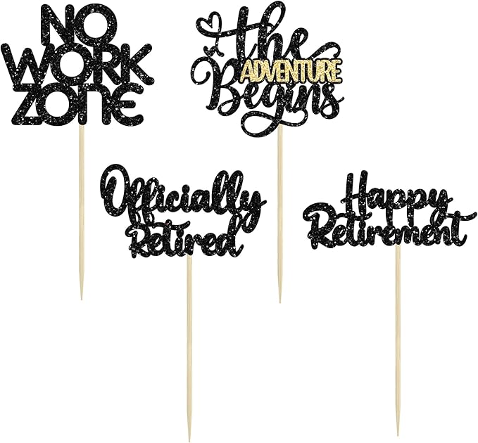 24Pcs Happy Retirement Cupcake Toppers Officially Retired No Work Zone Adventure Begins Cupcake Pick Decorations Retirement Theme Farewell Birthday Party Cake Decorations Supplies Black