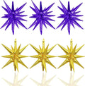 6PCS Purple Gold Star Balloons, 22Inch Large Star Shaped Balloon Foil Spike Balloon Cone Balloons for Graduation Birthday Wedding Baby Shower Halloween Festival Ceremony Decorations